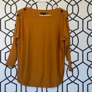 Cable & Gauge Marigold Orange Boat Neck Sweater with Shoulder Buttons S